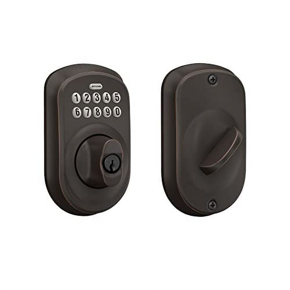 Schlage BE365 PLY 716 Plymouth Keypad Deadbolt, Electronic Keyless Entry Lock, Aged Bronze