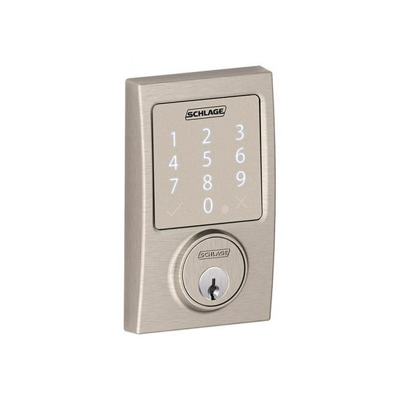 Schlage BE479AACEN619 Satin Nickel Century Sense Touch Screen Electronic Deadbolt With Build In Alarm