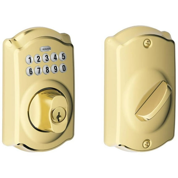 Schlage Be365-Cam Camelot Electronic Keypad Single Cylinder Deadbolt - Brass