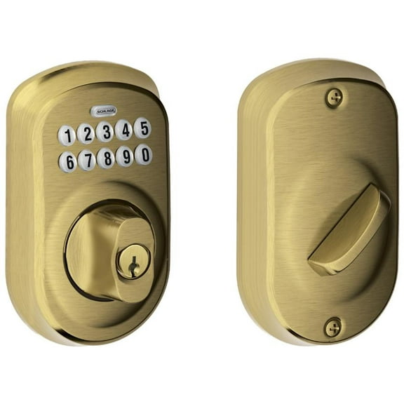 Schlage Be365-Ply Plymouth Electronic Keypad Single Cylinder Deadbolt - Brass