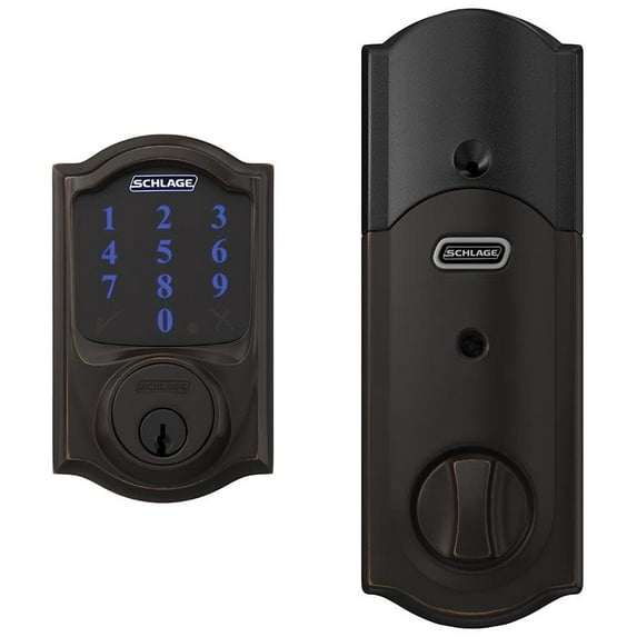 SCHLAGE BE469ZP CAM 716 SCHLAGE Connect Smart Deadbolt With Alarm Inbuilt Camelot Trim In Aged Bronze