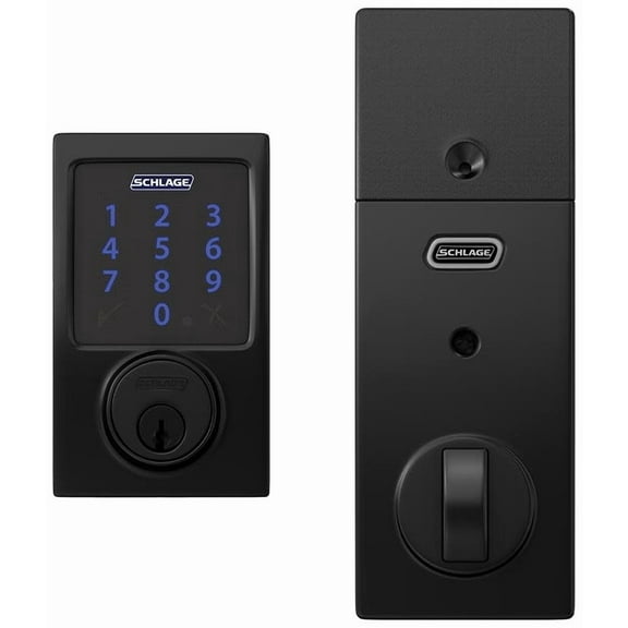 SCHLAGE BE469ZP CEN 622 Connect Smart Deadbolt with alarm with Century Trim in Matte Black, Z-Wave Plus enabled