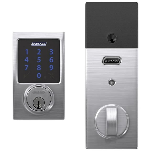 SCHLAGE BE469ZP CEN 626 Connect Smart Deadbolt With Alarm Inbuilt Century Trim In Satin Chrome