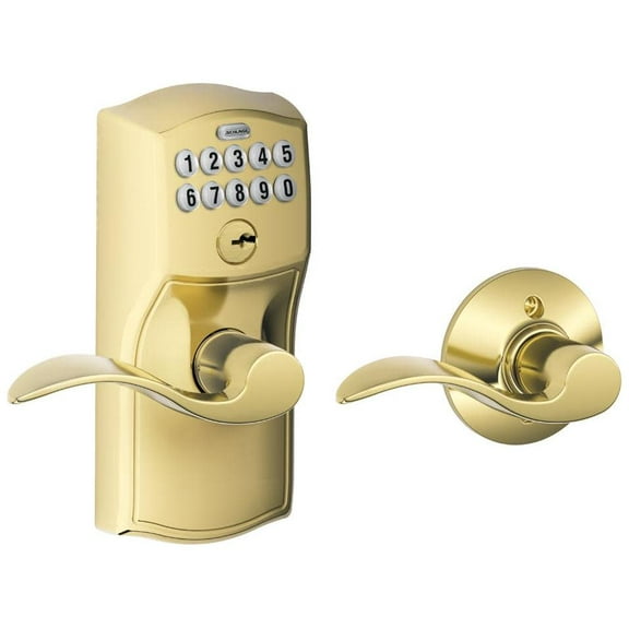 Schlage FE575 CAM 505 ACC Camelot Keypad Lock with Accent Lever, Auto-Lock, Electronic Keyless Entry, Bright Brass
