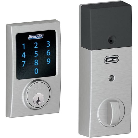 Schlage Connect Century Touchscreen Deadbolt with Built-In Alarm, Satin Chrom...