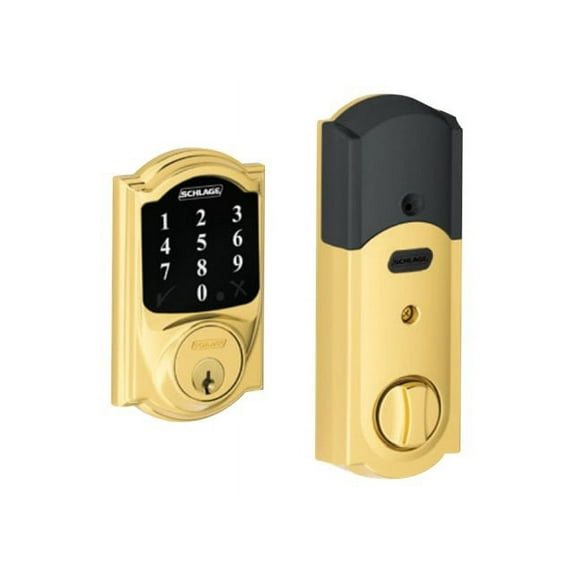 Schlage Connected BE468 Camelot - Deadbolt - key, combination - touch keypad - bright brass