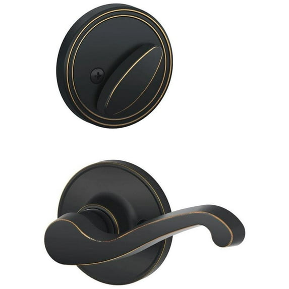 Schlage Dexter 1-3/8-in to 1-3/4-in Aged Bronze Single Cylinder Lever Entry Door Interior Handles