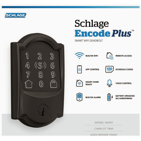 Schlage Encode Plus WiFi Enabled Electronic Deadbolt Lock - Pack of 2 Construction & DIY Use, Standard Hardware Spec