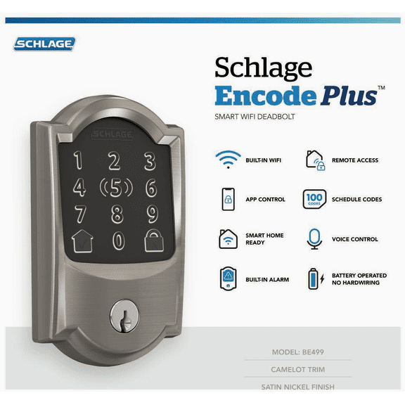 Schlage Encode Plus WiFi Enabled Electronic Deadbolt Lock - Pack of 2 Construction & DIY Use, Standard Hardware Spec