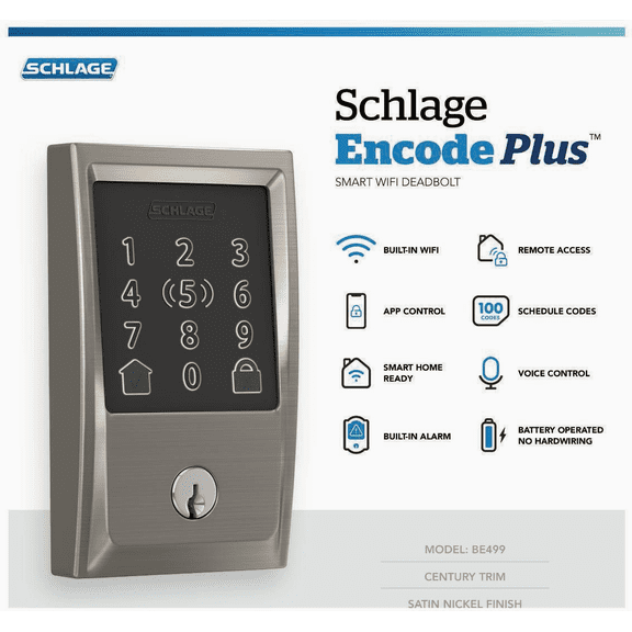 Schlage Encode Plus WiFi Enabled Electronic Deadbolt Lock - Single Pack  Construction & DIY Use, Standard Hardware Spec