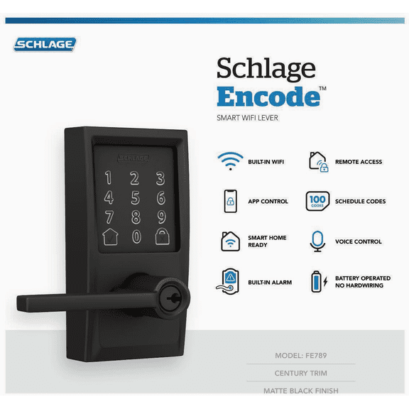 Schlage Encode Smart WiFi Privacy Door Lever Lockset - Single Pack Residential Use, Standard Application