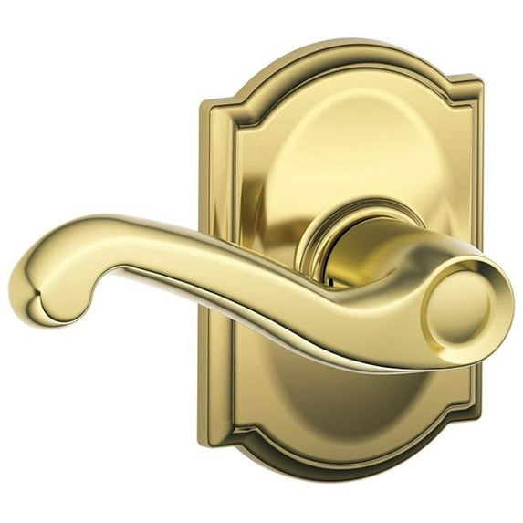Schlage F10 FLA 505 CAM Camelot Collection Flair Passage Lever Bright Brass
