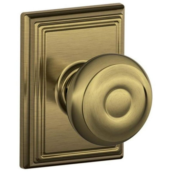 Schlage F10-Geo-Add Georgian Passage Door Knob Set - Brass