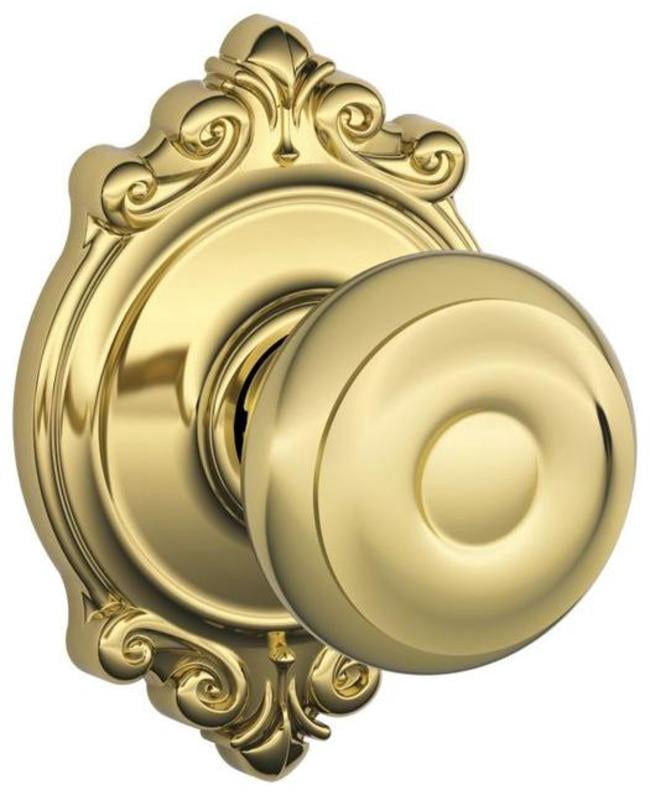 Schlage F10 Georgian With Brookshire Passage Lock with 16080 Latch 10027 Strike Bright Brass Finish