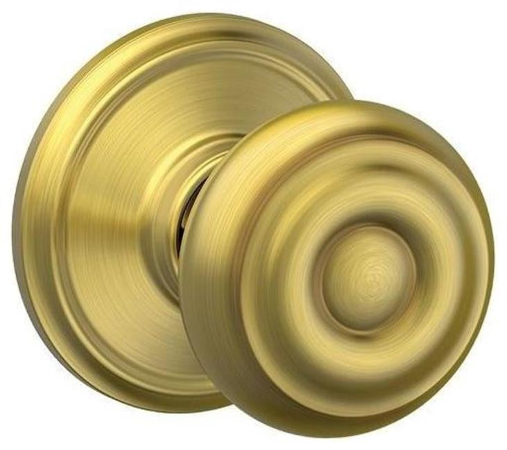 Schlage F10GEO608 Georgian Passage Door Knob Set - Brass