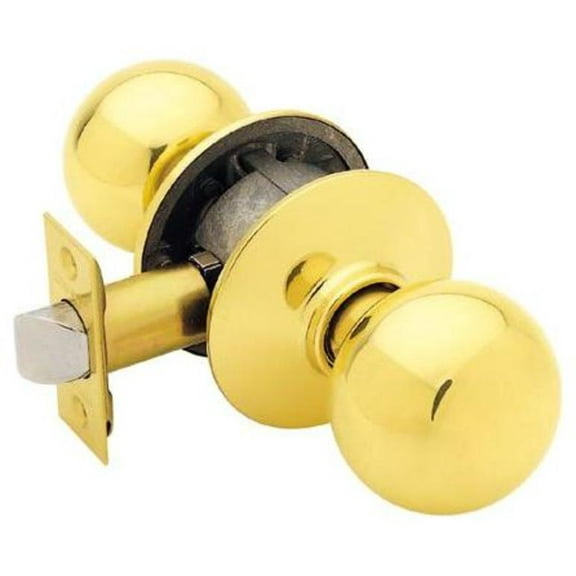 Schlage Residential F10 ORB 605 Orbit Knob Passage Lock with 16080 Latch and 10027 Strike Bright Brass Finish