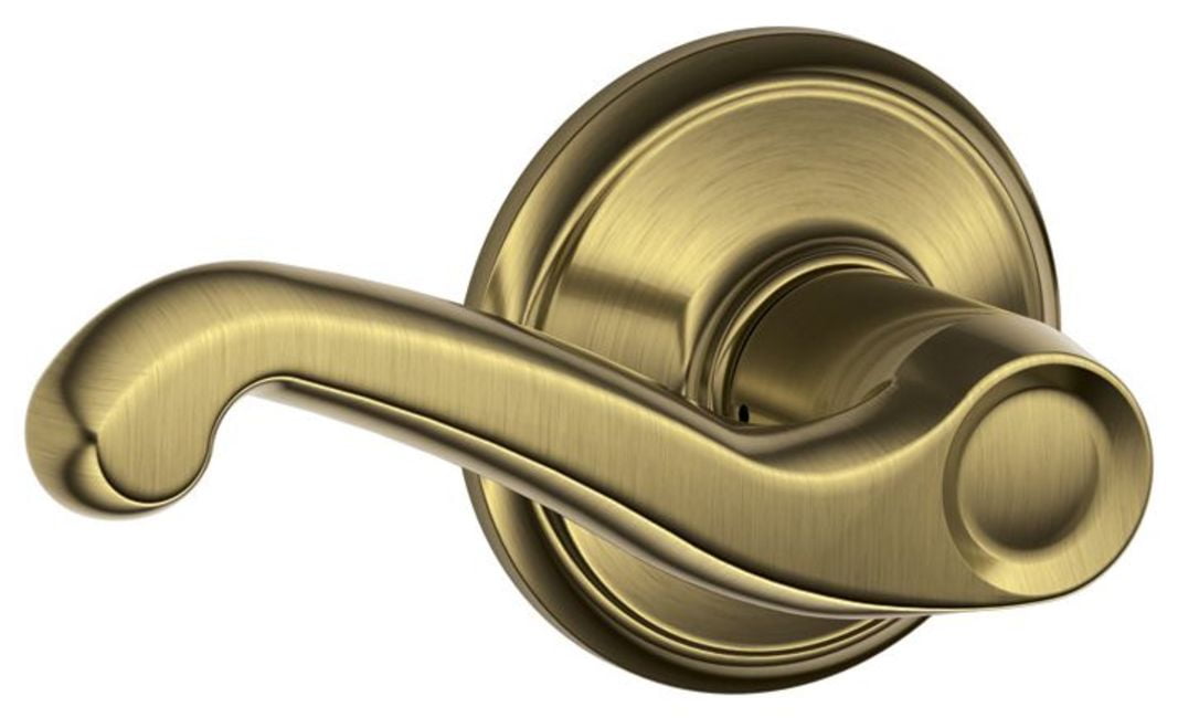 Schlage F10FLA609 Flair F10 Drop Wave Door Lever Lock, Solid, Antique,  Brass