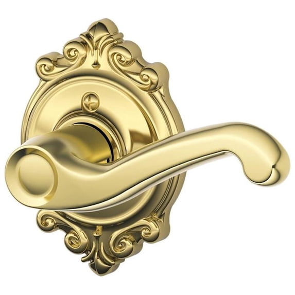 Schlage Lock Company F170FLA605BRKRH Polished Brass Single Dummy Single Dummy Flair Door Lever with the Decorative Brookshire Rose for Right Handed Doors