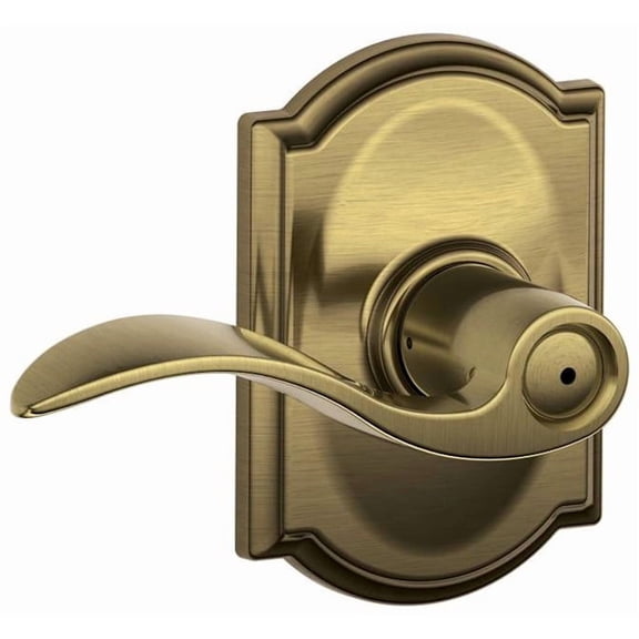 Schlage F40 Accent With Camelot Rose Privacy Lock with 16080 Latch 10027 Strike Antique Brass Finish