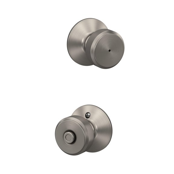 Schlage F40 BWE 619 Bowery Door Knob, Bed & Bath Privacy Lock, Satin Nickel