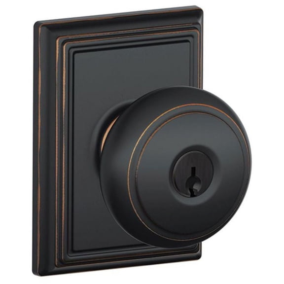 Schlage F51-And-Add Andover Keyed Entry Panic Proof Door Knob Set - Bronze