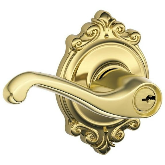 Schlage F51-Fla-Brk Flair Single Cylinder Keyed Entry Door Lever Set - Brass