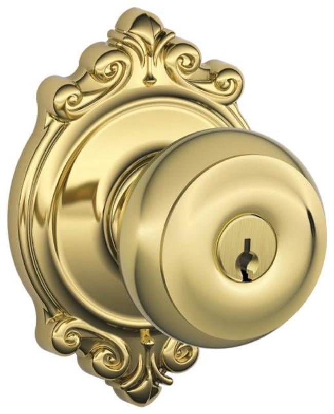 Schlage F51AGEO505BRK Georgian Keyed Entry Door Knob Set - Brass
