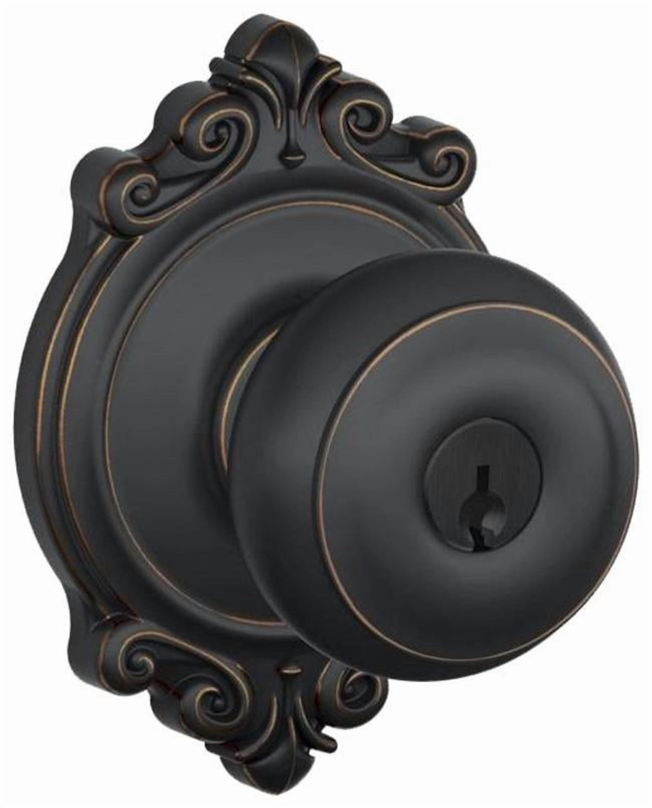 Schlage F51 GEO 716 BRK Brookshire Collection Georgian Keyed Entry Knob Aged Bronze
