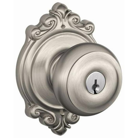 Schlage F51-Geo-Brk Georgian Keyed Entry Door Knob Set - Nickel