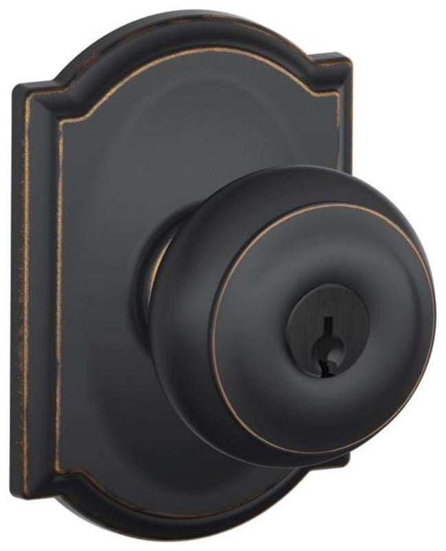 Schlage F51AGEO716CAM Georgian Keyed Entry Door Knob Set - Bronze