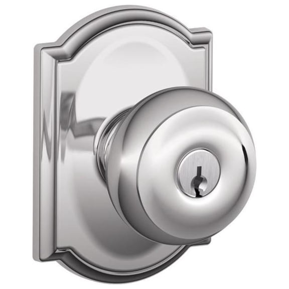 Schlage F51-Geo-Cam Georgian Keyed Entry Door Knob Set - Chrome