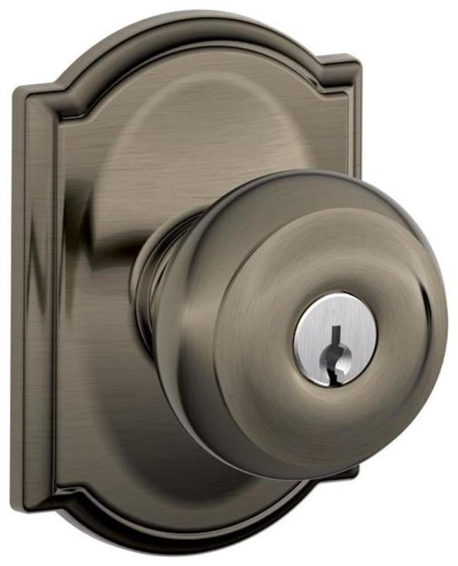 Schlage F51AGEO620CAM Georgian Keyed Entry Door Knob Set - Grey