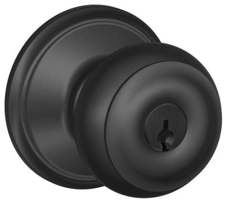 Schlage F51-Geo Georgian Keyed Entry Panic Proof Door Knob Set - Black
