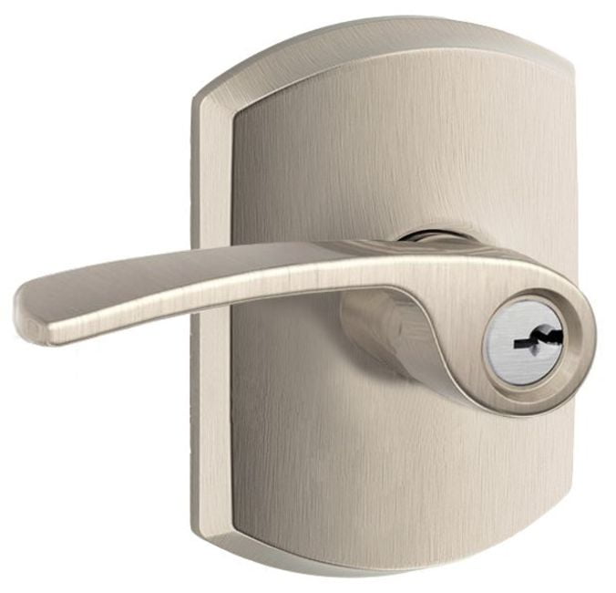 Schlage F51 Merano Merano Satin Nickel Reversible Keyed Entry Door Handle Schlage F51 Merano Merano Satin Nickel Reversible Keyed Entry Door Handle