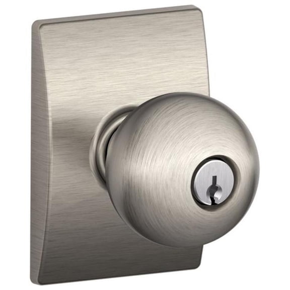 Schlage F51AORB619CEN Orbit Keyed Entry Single Cylinder Door Knob Set - Nickel