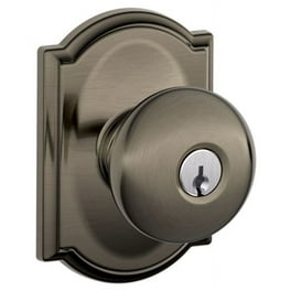 First Secure by Schlage Hawkins Keyed Entry Door Knob Lock in Antique Brass for Exterior