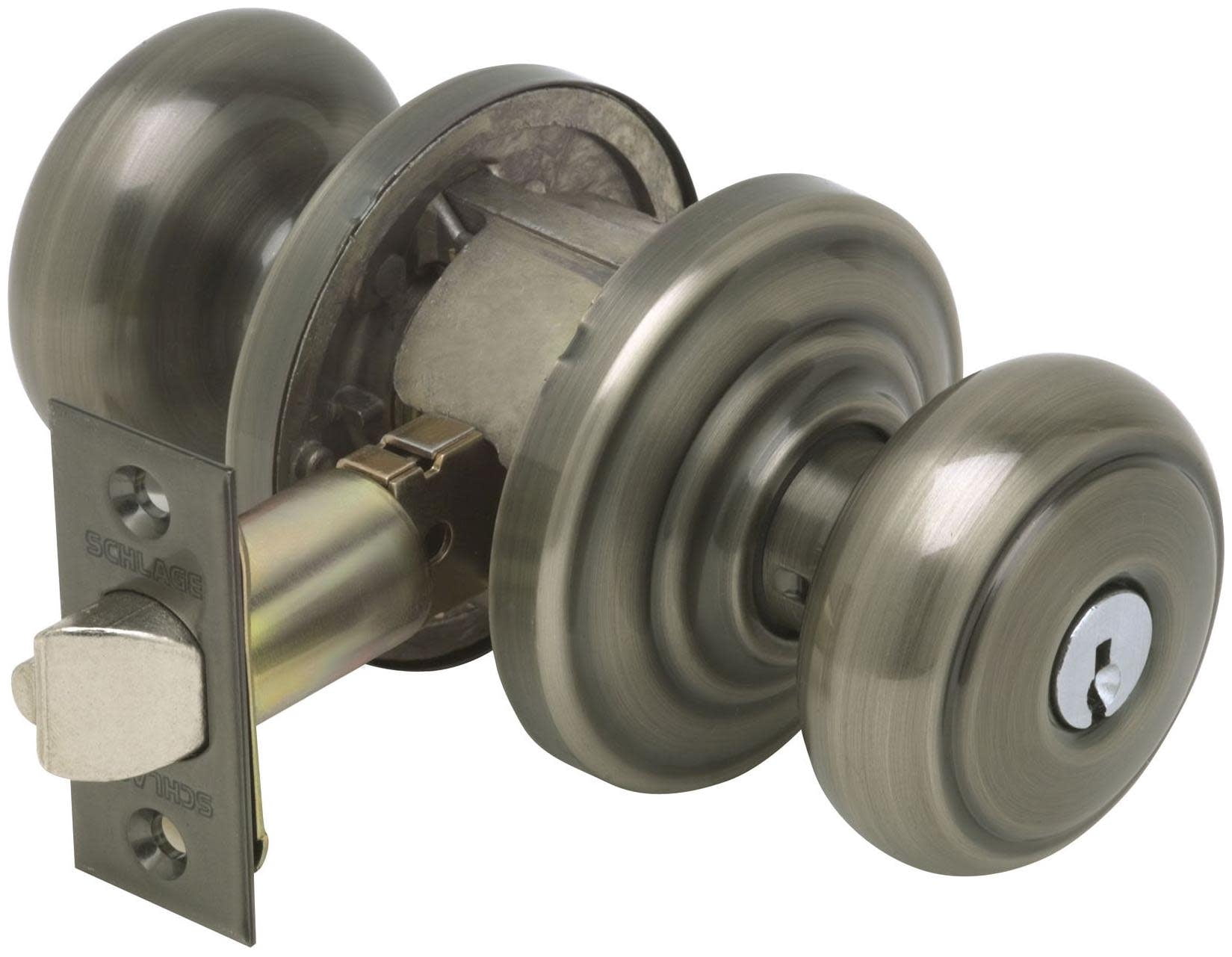Schlage F51A AND 620 AND Andover Keyed Entry Knob, Antique Pewter ...