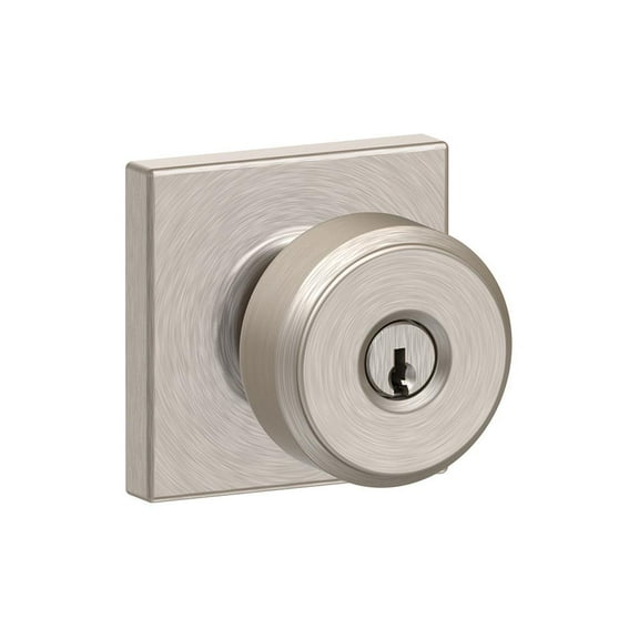 Schlage F51A BWE 619 COL Bowery Knob with Collins Trim Keyed Entry Lock, Satin Nickel