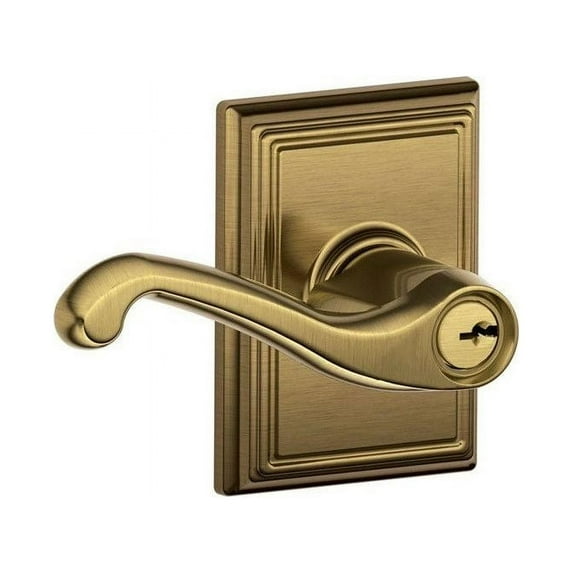 SCHLAGE F51A FLA 609 ADD Flair Lever with Addison Trim Keyed Entry Lock, Antique Brass