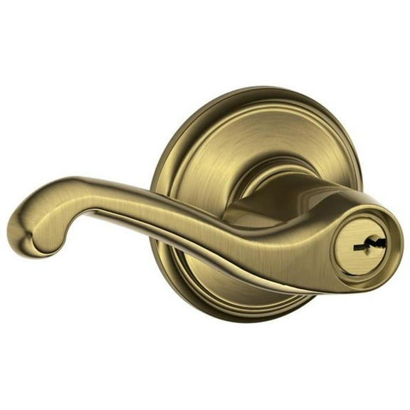 Schlage F51A FLA 609 Flair Lever Keyed Entry Lock, Antique Brass