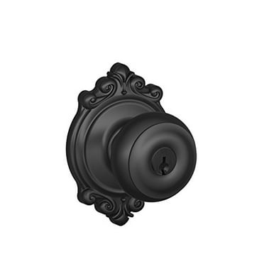 Schlage F51AGEO622WKF F51A Georgian 622 WKF Wakefield Deco Rose Entry Door Lock, Matte Black