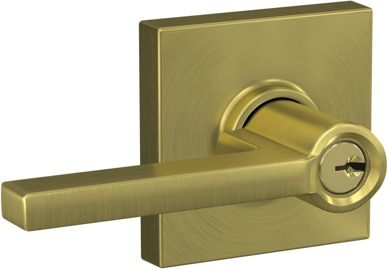 Schlage F51A LAT 608 COL Latitude Door Lever with Collins Trim, Keyed Entry  Lock, Satin Brass 