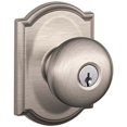 thumbnail image 1 of Schlage F51A Plymouth With Camelot Rose Keyed Entry Lock C Keyway with 16211 Latch 10063 Strike Satin Nickel Finish, 1 of 5