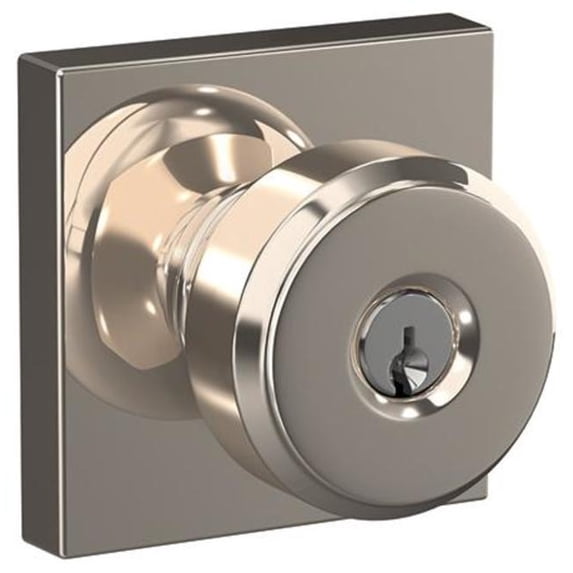 Schlage F51ABWE618COL Bowery Single Cylinder Keyed Entry Door Knob Set - Nickel