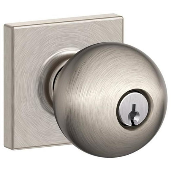 SCHLAGE F51A ORB 619 COL Orbit Knob with Collins Trim Keyed Entry Lock, Satin Nickel