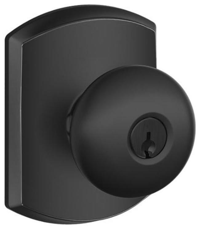 Schlage F51APLY622GRW Plymouth Keyed Entry Single Cylinder Door Knob Set - Black