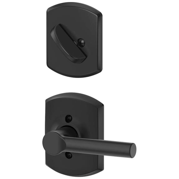 Schlage F59 BRW 622 GRW Greenwich Collection Broadway Handleset Entrance Lock Interior Matte Black Interior Half Only