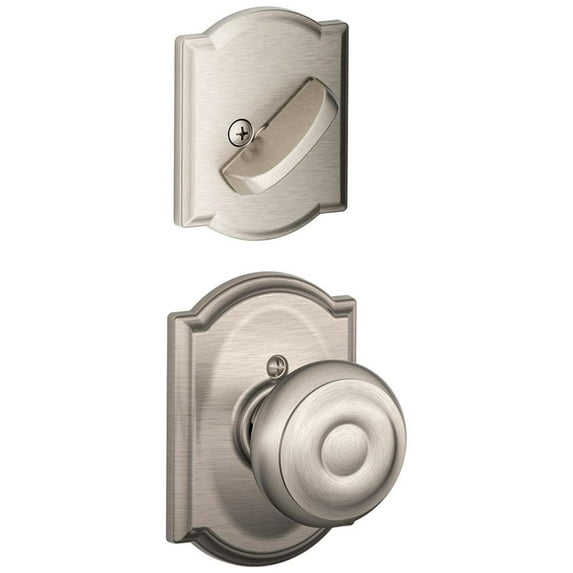 Schlage Lock Company F59GEO619CAM Satin Nickel Interior Pack Georgian Interior Pack Knob Set with Single Cylinder Deadbolt and Decorative Camelot Rose Interior Half Only