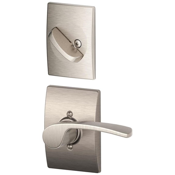 Schlage F59 Merano With Century Rose Left Hand Interior Active Trim with 12326 Latch and 10027 Strike Satin Nickel Finis