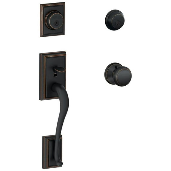 Schlage F62 Addison With Andover Double Cylinder Handleset and Trim C Keyway with 12326 Latch Round Corner Strikes Aged Bronze Finish